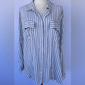 beachlunchlounge Women’s Button Up Blouse Adjustable‎ Sleeve Gray/White Size XL